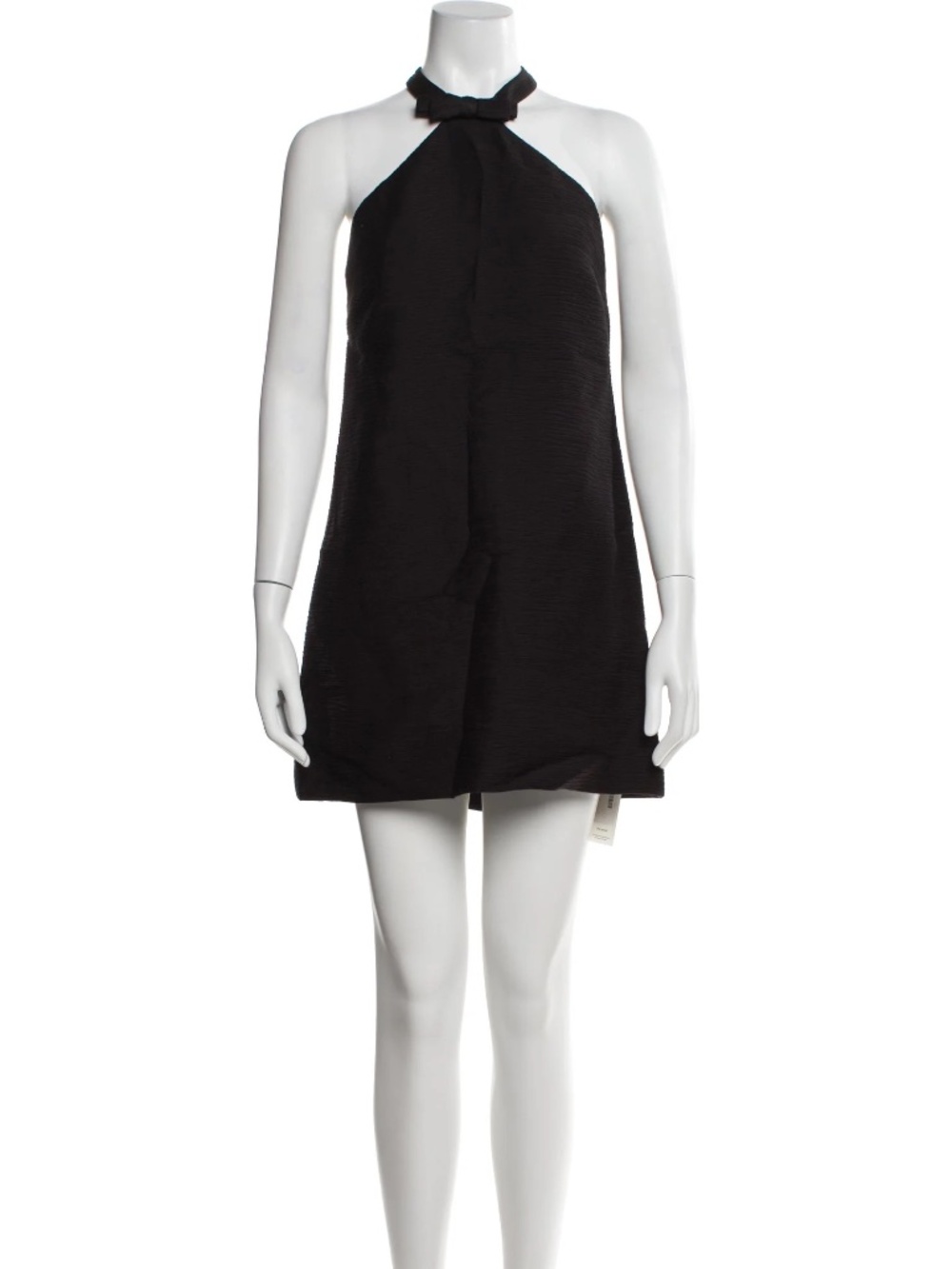 Alexis Black Jacquard Halter Mini Dress | Open Back Bow Detail | Textured